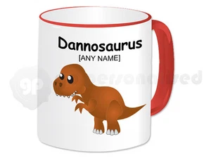 Personalisierte Geschenk Dinosaurier Tasse Becher Kinder JurassicTyrannosaurus T-Rex roter Henkel - Bild 1 von 2