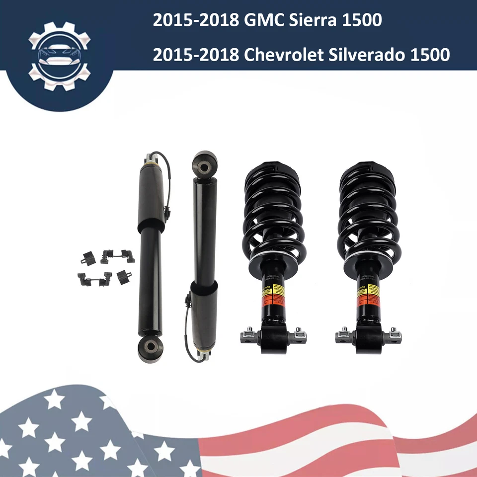 Conjunto de 4 piezas de puntal delantero y resorte + amortiguadores traseros para 15-18 GMC Sierra 1500 MagneRide Foto 1 de 4