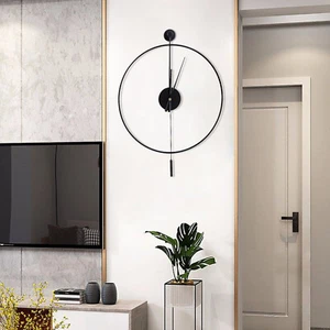 20" Black Classical Wall Clock with Pendulum Large Non-Ticking Metal Wall Clock - Picture 1 of 16