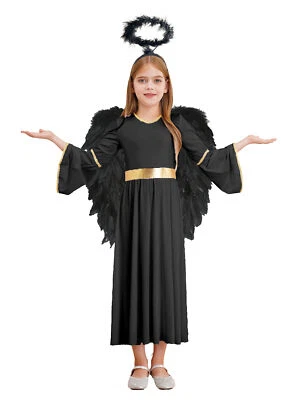 Niñas Ángel Conjunto Niños Vestido con Alas y Pluma Diadema Halloween Vestir Foto 1 de 4