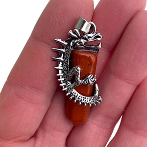 Silver Dragon Wrapped Around Crystal Point Necklace Fantasy Pendant Jewelry Gift - Picture 1 of 74