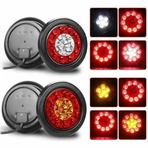 12/24V Round Red/Amber White 16-LED Brake Turn Signal Tail Lights Truck Trailer - Picture 1 of 16