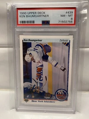 1990-91 Upper Deck KEN BAUMGARTNER Islanders #439 RC PSA  8 - Image 1 of 2