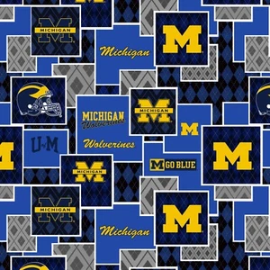 University of Michigan Cotton Fabric-Michigan Wolverines Argyle Boxes-1371 - Picture 1 of 1