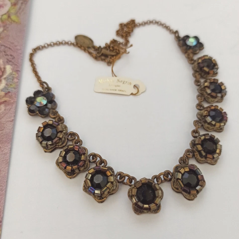 Collar Michal Negrin Flores Negras Tempranas Cuentas Carnaval Clásico Gótico De Colección Foto 1 de 4
