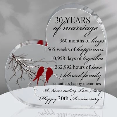 30 Years of Marriage Gift Wedding Anniversary Heart Keepsake for Husband Wife - Image 1 of 4