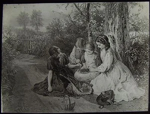Glass Magic Lantern Slide A FEAST OF CHERRIES C1900 ART BIRKET FOSTER - Picture 1 of 2
