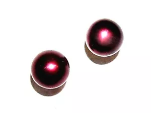 EARRINGS Pierced Studs ST 7mm Freshwater GORGEOUS BURGUNDY PEARLS - Picture 1 of 1