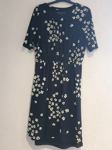 PRETTY BETTY JACKSON BLACK FLORAL LINED DRESS SIZE 14 YELLOW FLOWERS - Picture 1 of 11