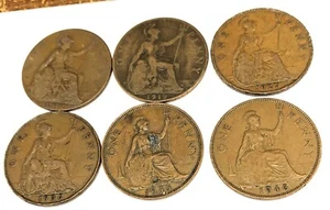 # C7179  GREAT BRITAIN  6  LARGEMPENNY COINS  1912, 1919, 1927, 1936, 1945, 1946 - Picture 1 of 2
