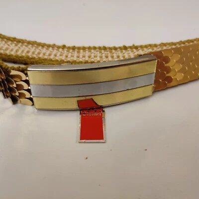 vintage disco era Fish / Snake Scale gold tone belt metal stretchy new with tags - Image 1 of 4