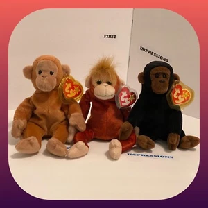 Ty Beanie Babies Monkey Theme - Bongo + Congo + Schweetheart - 3 Lot Mint - Picture 1 of 8