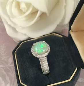 Vintage Jewellery Gold Ring Opal White Sapphires Antique Deco Jewelry large 9 - Picture 1 of 9