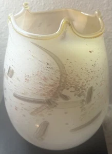 Vintage Fire Island Kunstglas mundgeblasene Vase Zug Stretch weiß braun gold Spritzer - Bild 1 von 22