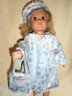 18 doll clothes fits American girl,  silver grey fur coat, hat and purse