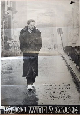 John McEnroe Signed "IT'S JUST A GAME" 1989 Nike Rebel with Cause J Dean Poster - Image 1 of 4