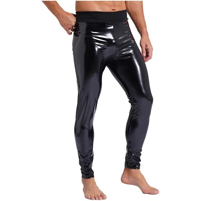 Mens Shiny Leather Motorcycle Long Pants Trousers Dancewear Skinny Clubwear - Image 1 of 4