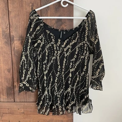 Essentials by Milano XL Top Abstracto Retro Acanalado Dorado Cadena Estampado Y2K Glam Boho Foto 1 de 4