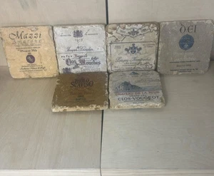 Studio Vertu, 6er Set Französische Weinetiketten I Trommelt Botticino Marmor Untersetzer - Bild 1 von 8