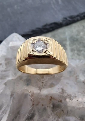 14k .585 Gold .25 ct Diamond Solitaire Poker Signet Men's Sz 11 Ring Au 25127 - Image 1 of 4