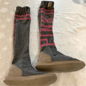 "Botas calcetín tejidas vintage rosa de Victoria's Secret hasta la rodilla 23"" talla 10 preciosas" - Imagen 1 de 7
