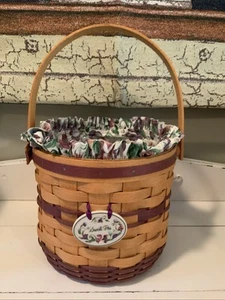 Vintage Longaberger SWEET PEA 1996 Basket with Floral Liner & Protector & Tie On - Picture 1 of 7