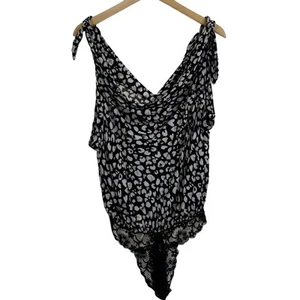 FREE PEOPLE Bare It All Tank Bodysuit Black Animal Print Cowl Neck Size L NWT - Picture 1 of 10