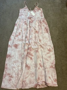 Z Supply Damen Maxikleid Baumwolle Batik Print V-Ausschnitt hellrosa Wolke Gr. M NEU - Bild 1 von 7