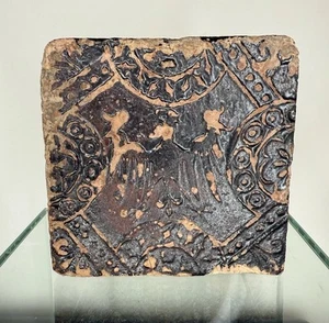 Medieval Floor Tile - Eagle - Glazed, Relief - 13cm - Picture 1 of 16