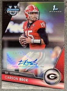 Carson Beck 2023 Bowman Chrome 1st Prospect Refractor Auto /499 RC Miami QB - Bild 1 von 2