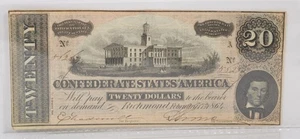 1864 $20 Twenty Dollar Confederate States of America Note Richmond - Picture 1 of 2