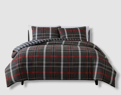 Juego de funda nórdica de 3 piezas de microgamuza a cuadros gris sauce Eddie Bauer, completo/queen Foto 1 de 4