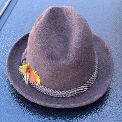 Винтажная мужская шляпа-федора Dobbs Fifth Avenue коричневая войлочная 7 1/8 США с перьями и веревкой - Изображение 1 из 4