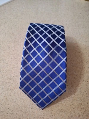 Corbata Condesa Mara Rejilla Moderna Elegante Azul Preppy Dapper Corona Logo Hecha a Mano 57" Foto 1 de 4