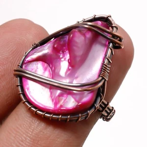Abalone Shell Gemstone Handmade Wire Wrap Copper Gift Jewelry Ring 7.25" PG 328 - Picture 1 of 4