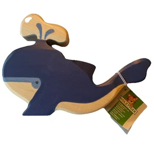 Holztiger Juguete Madera Animal Figura Ballena Azul Fuente de Agua Caño Grande Alemania - Imagen 1 de 3