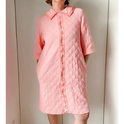 Vintage 60s Housecoat Size Medium Quilted Peach Union Made USA Retro - Image 1 of 4