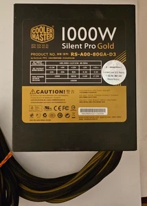 Alimentation de bureau Cooler Master Silent Pro Gold 1000 W (RS-A00-80GA-D3) ! - Photo 1/4