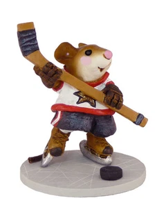 Wee Forest Folk SLAPSHOT, WFF# MS-20, WHITE with RED, Hockey Mouse - Picture 1 of 1