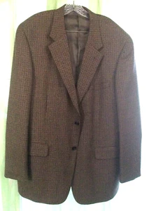 MEN'S SZ 46 L MACY'S SUIT JACKET COAT WOOL HOUNDS TOOTH BROWN CLUB ROOM DR WHO - Picture 1 of 10