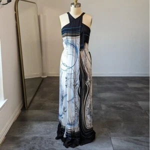NEW Reiss Hope Maxi Dress Navy White 10 evening formal Jewel Print Halter - Picture 1 of 11