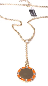 Banana Republic Women's Gold Y Link Crystal Enamel Pendant Necklace NWT 39 Orang - Picture 1 of 6