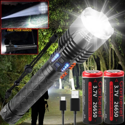 GARBERIEL Powerful Zoom Tactical XHP120 LED Flashlight USB Rechargeable Camping Emergency