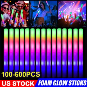 100~600PCS Light Up DJ Flashing Glow Foam Sticks Wedding Party LED Wand Baton US - Picture 1 of 30