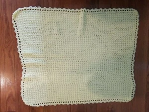 Hand Knit Crochet Baby Blanket Afghan Yellow size approx. 29” x 22” - Picture 1 of 6