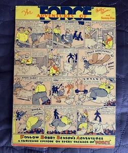 CAJA DE CEREALES FORCE RECORTADA TRASERA BOBBY BENSON COMIC C. CERDO ENGRASADO DE 1930 - Imagen 1 de 2
