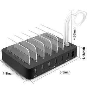 50W Portable Holder 6-Port USB Fast Charger Dock Station for iPhone i Pad iWatch - Picture 1 of 8
