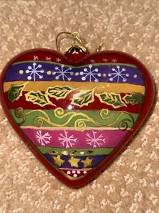 Li Bien Pier One Red Glass Snowflake Heart Shaped Christmas Glass Ornament 2005 - Picture 1 of 5