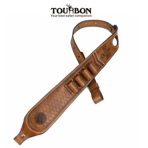 TOURBON Leather 12GA Ammo Carrier Hunting Gun Sling Shotgun Strap w/Thumb Hole - Picture 1 of 18