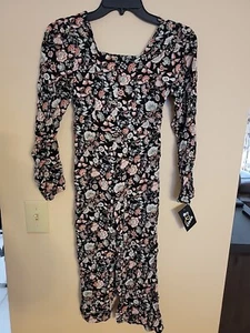 Girls' Button-Front Floral Long Sleeve Jumpsuit - art class Black Medium B59 - Picture 1 of 2